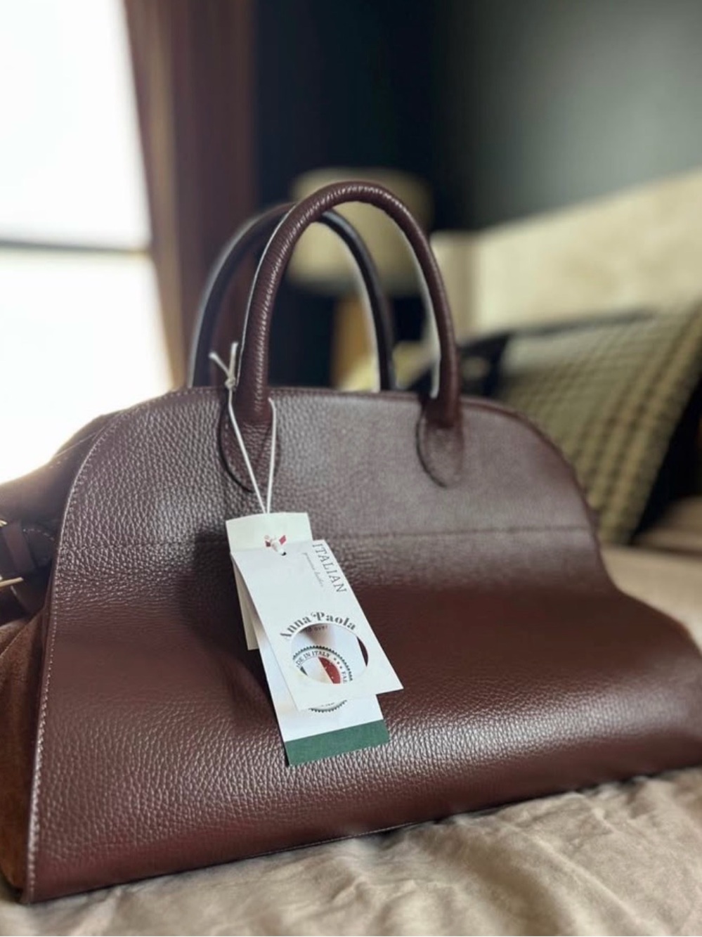 Italian Brown Pebbled Leather Dome Satchel